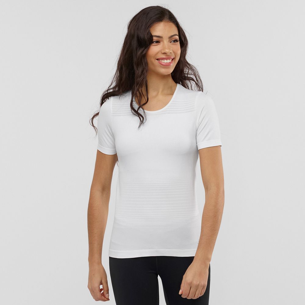 Camisetas Salomon Mujer Blancas - Salomon Argentina ESSENTIAL MOVE ON SEAMLESS,697308-BMU